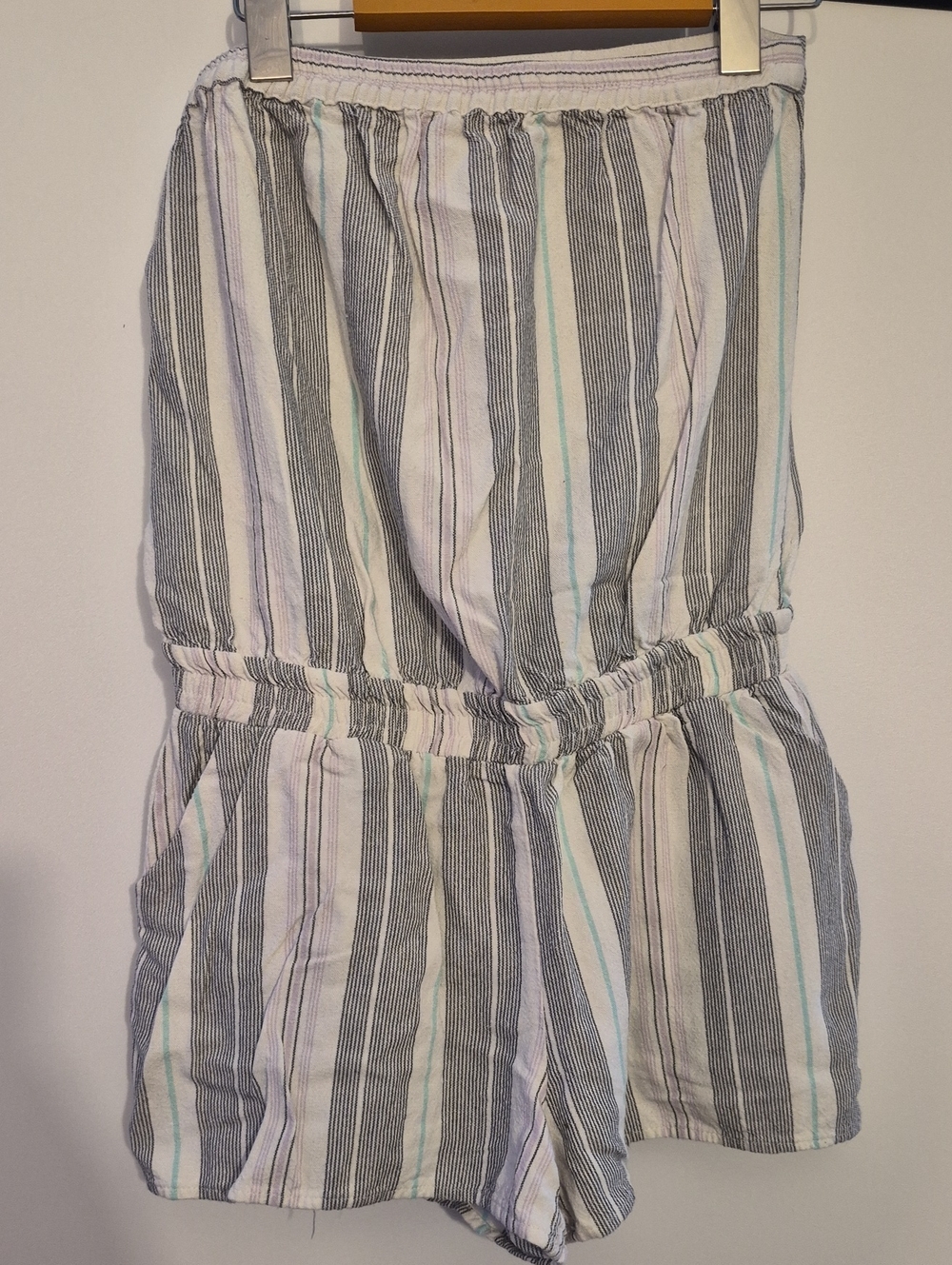 Harlow White, Black & Mint Striped Strapless Romper
